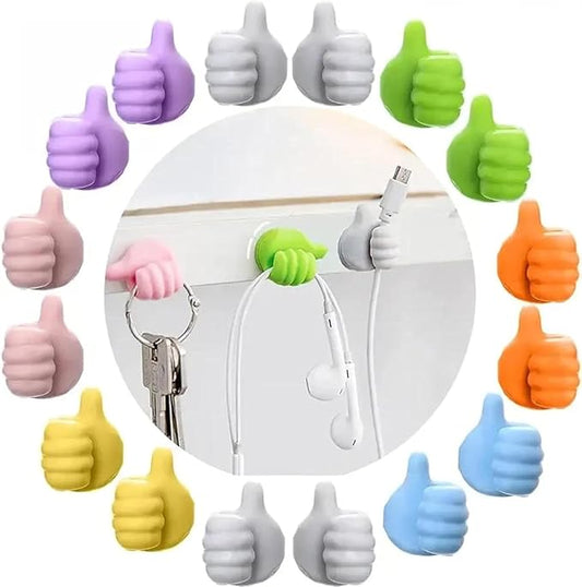 Pack of 10 Creative Silicone Thumb Wall Hook, Multifunction Self Adhesive Cable Clip, Cable Organizer Clips Key Hanger, No Punching Nails-Free Utility Hooks Desk Wire Management, Multicolor